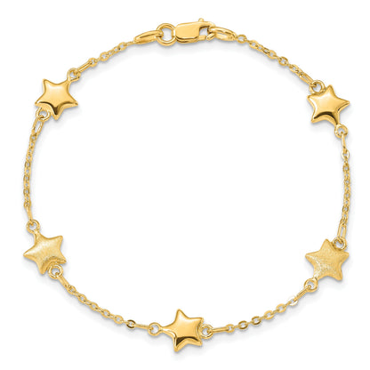 14K Brushed and Polished Puffed Stars 5-Station 7 inch Bracelet