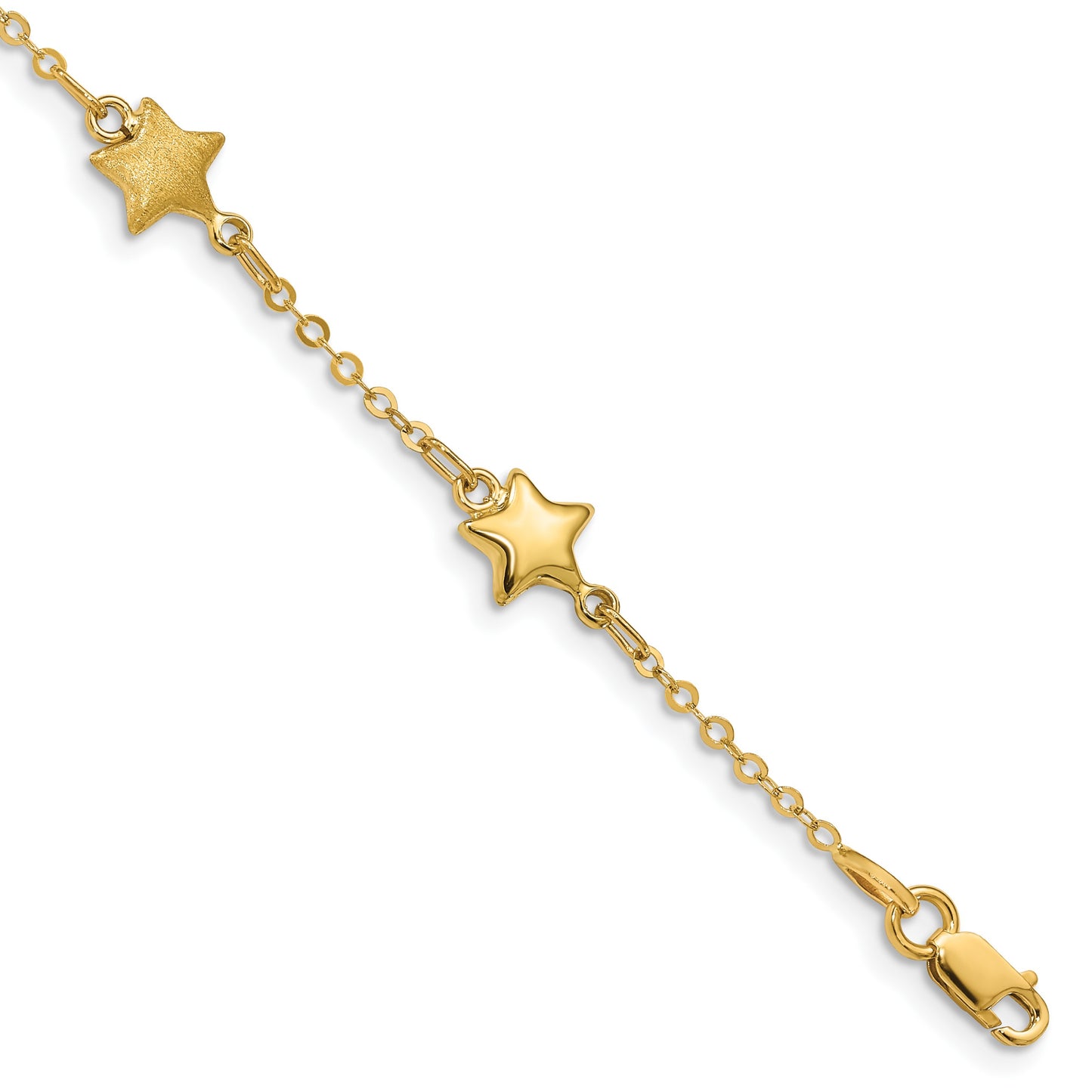 14K Brushed and Polished Puffed Stars 5-Station 7 inch Bracelet