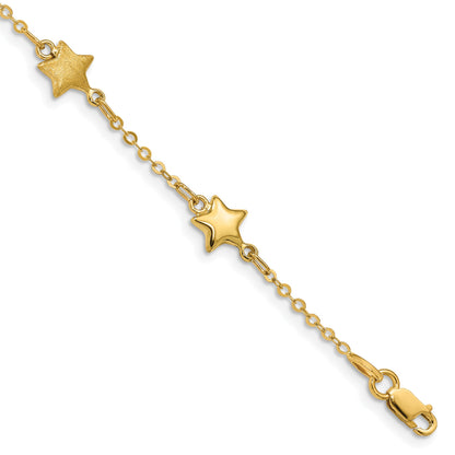 14K Brushed and Polished Puffed Stars 5-Station 7 inch Bracelet
