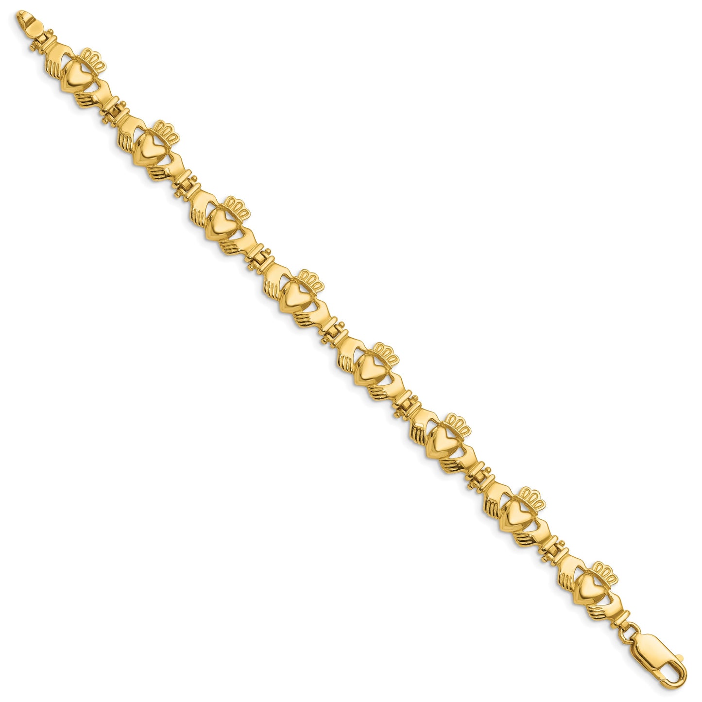 14k Polished Claddagh Link 7 inch Bracelet