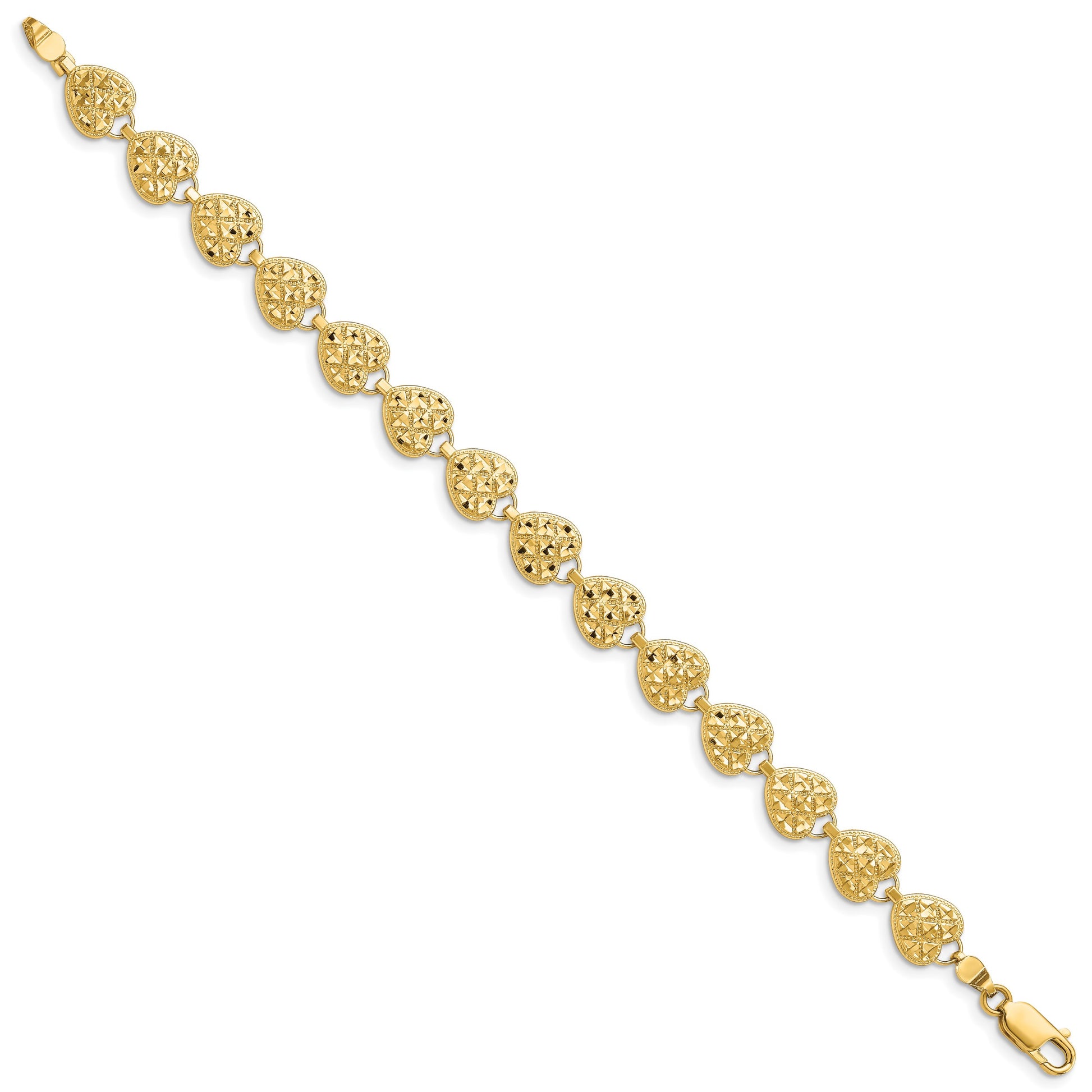 14K Polished Diamond-cut Hearts 7 inch Bracelet