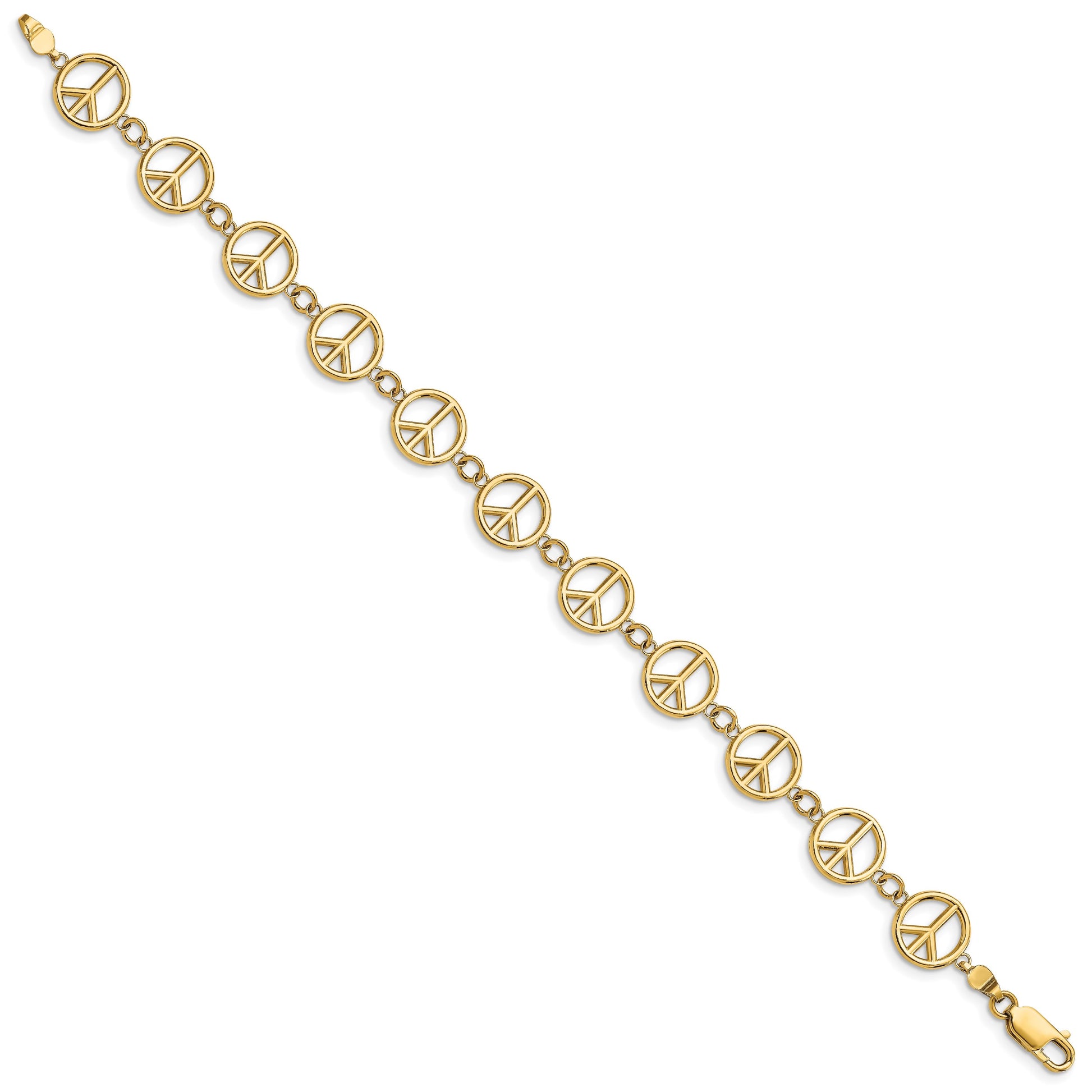 14k Polished Peace Sign 7.5 inch Bracelet