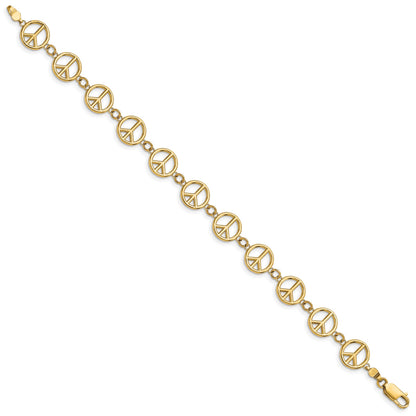 14k Polished Peace Sign 7.5 inch Bracelet