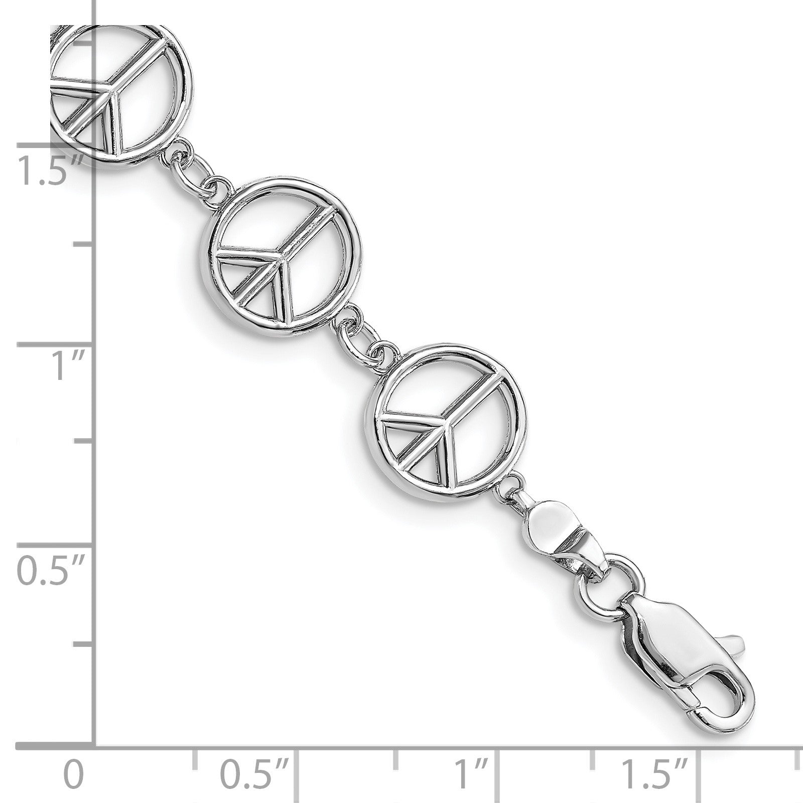 14k White Gold Polished Peace Sign 7.5 inch Bracelet