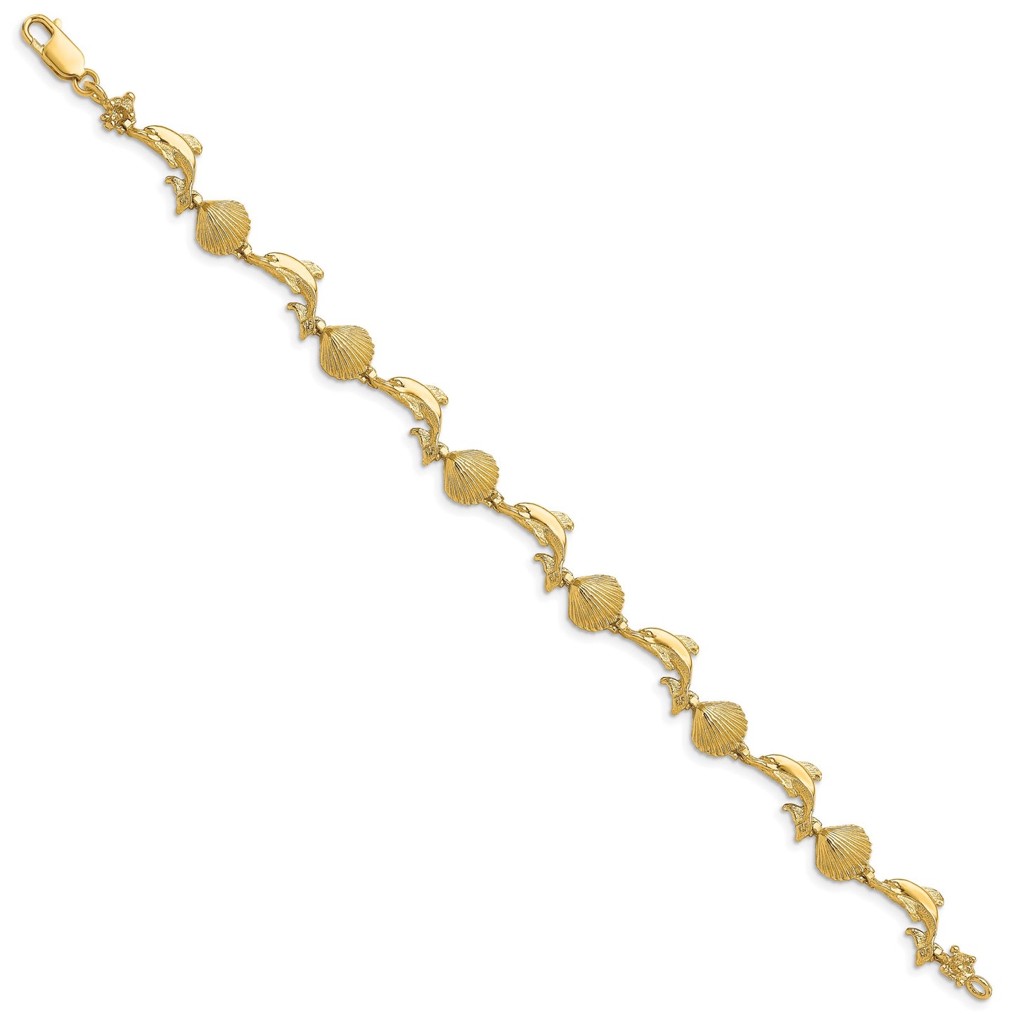 14K Polished Dolphin and Shell 7.25 inch Bracelet