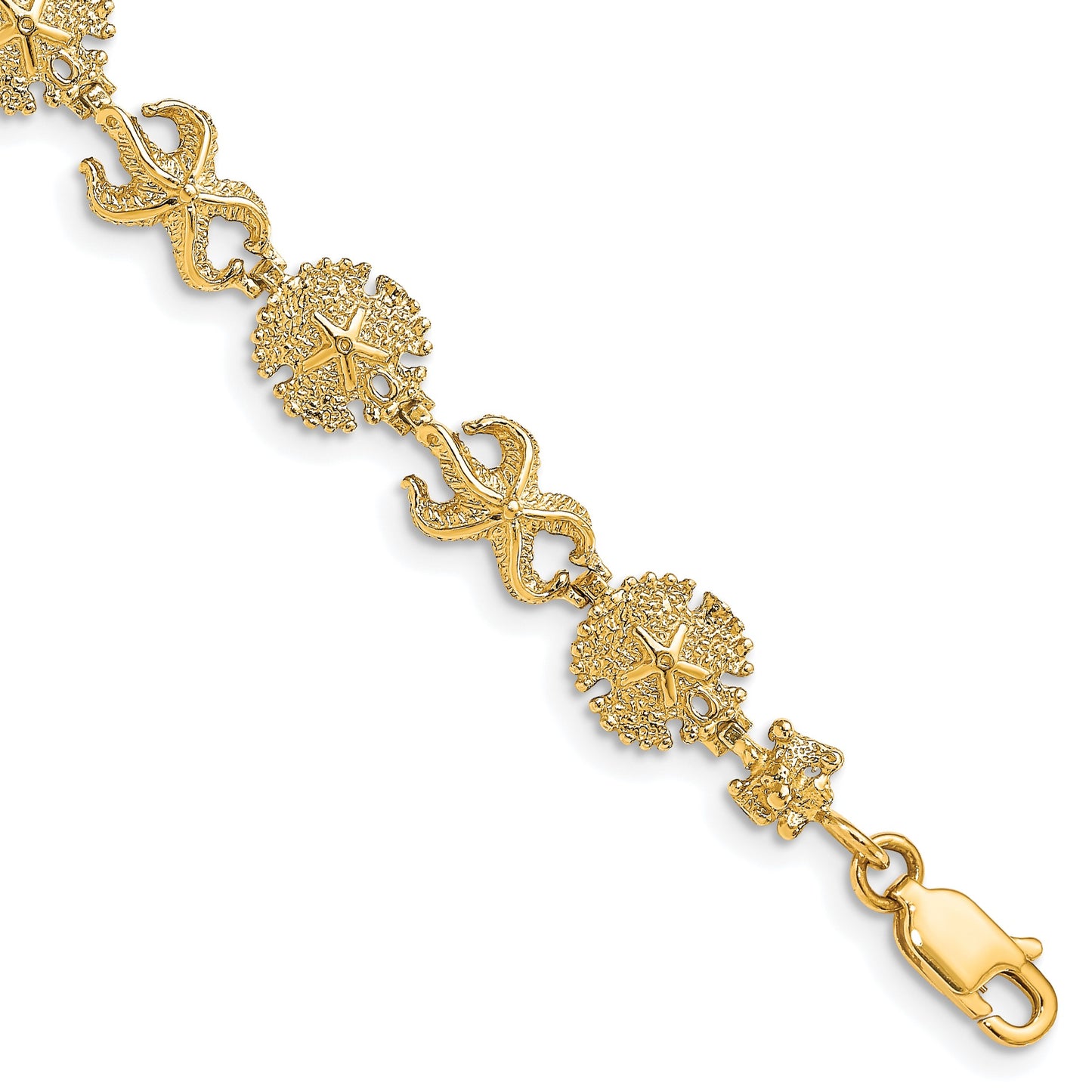 14K Polished Starfish and Sand Dollar 7 inch Bracelet