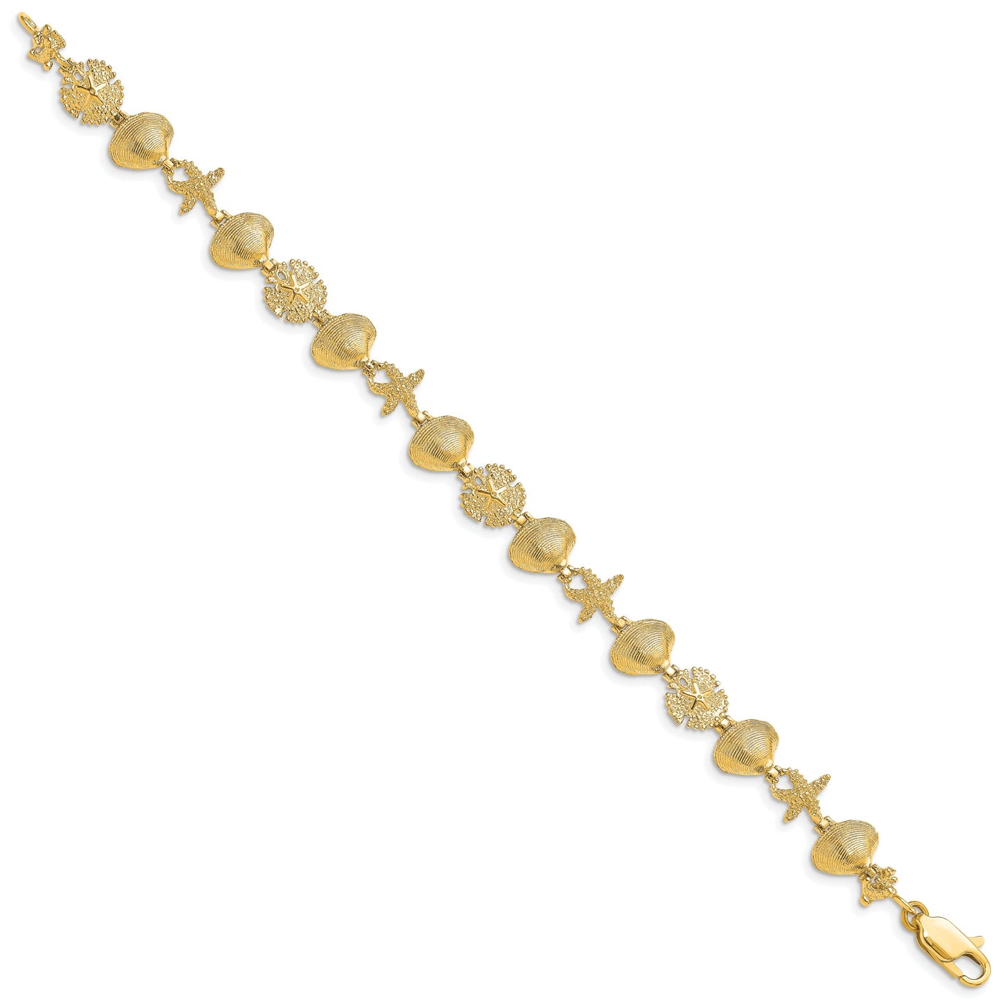 14K Polished Sand Dollar/Clam Shell/Starfish 7.25 inch Bracelet