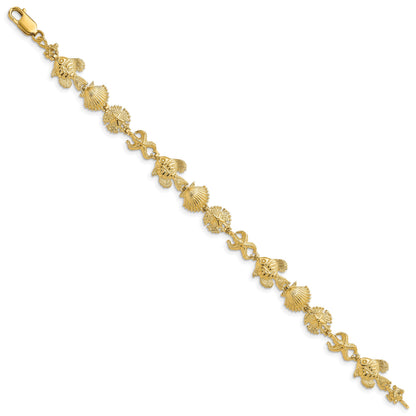 14k Polished and Textured Sea Life 7 inch Bracelet