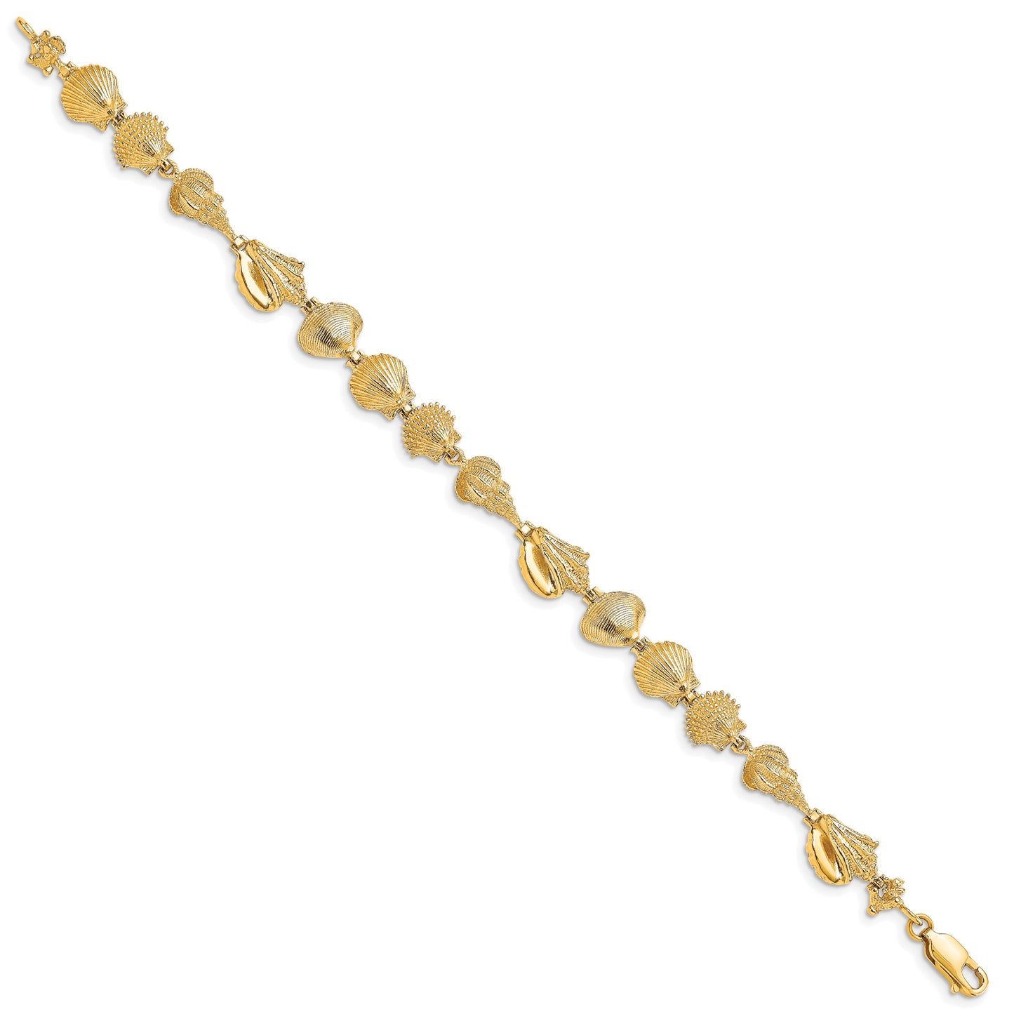14k Polished Assorted Sea Shells 7.25 inch Bracelet