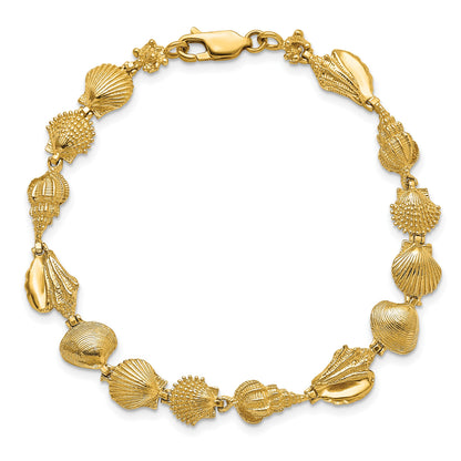14k Polished Assorted Sea Shells 7.25 inch Bracelet
