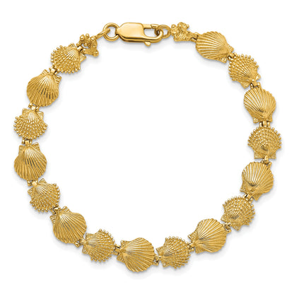 14K Polished and Textured Scallop Shell 7 inch Bracelet