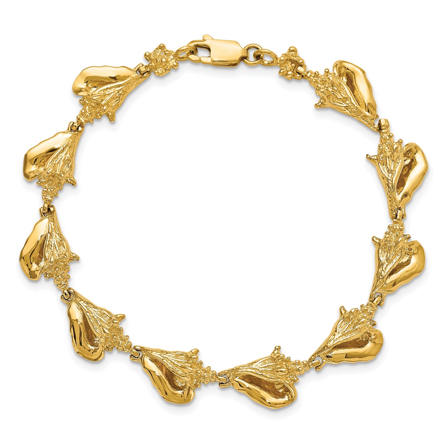 14k Polished 3-D Conch Shell Link 7.25 inch Bracelet