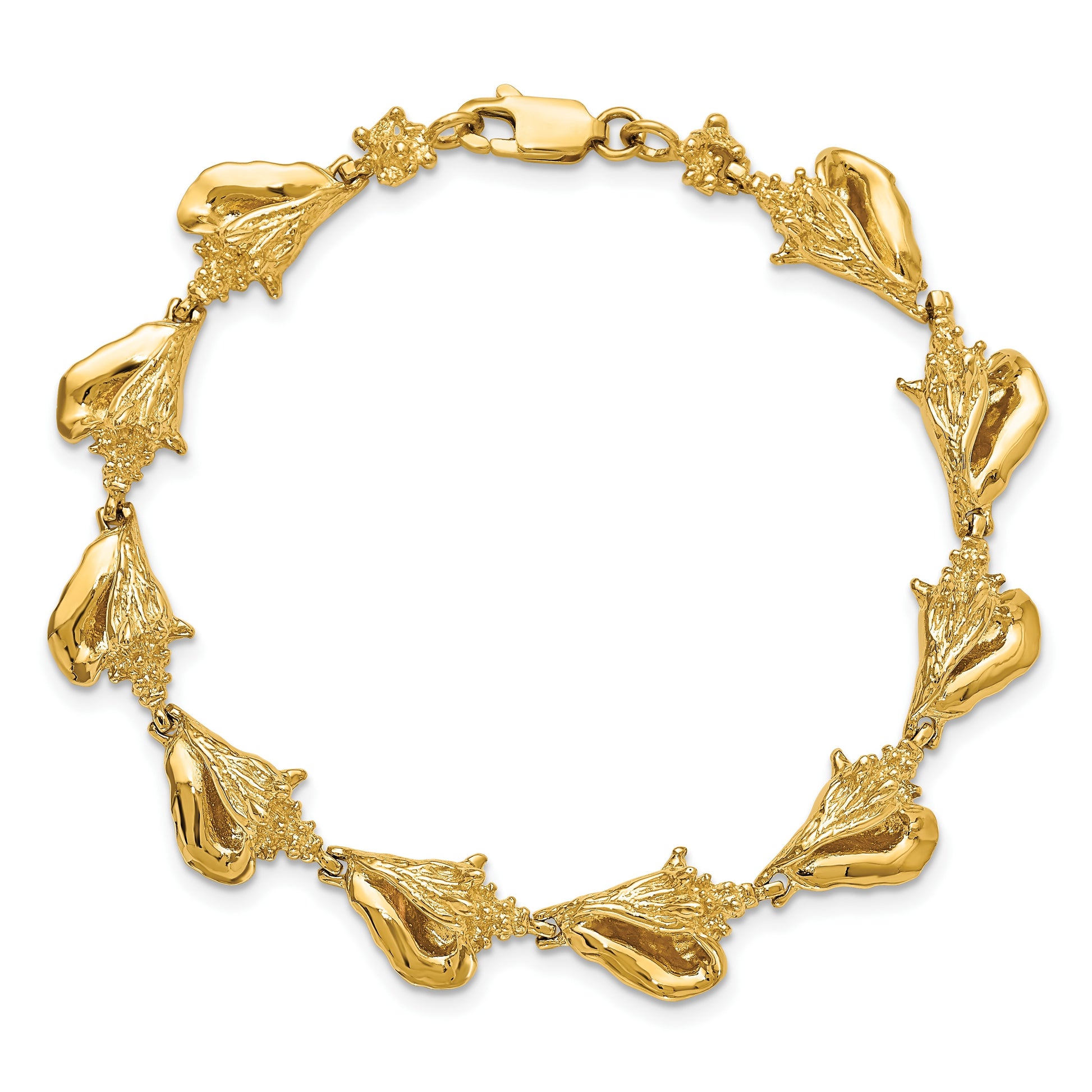 14k Polished 3-D Conch Shell Link 7.25 inch Bracelet