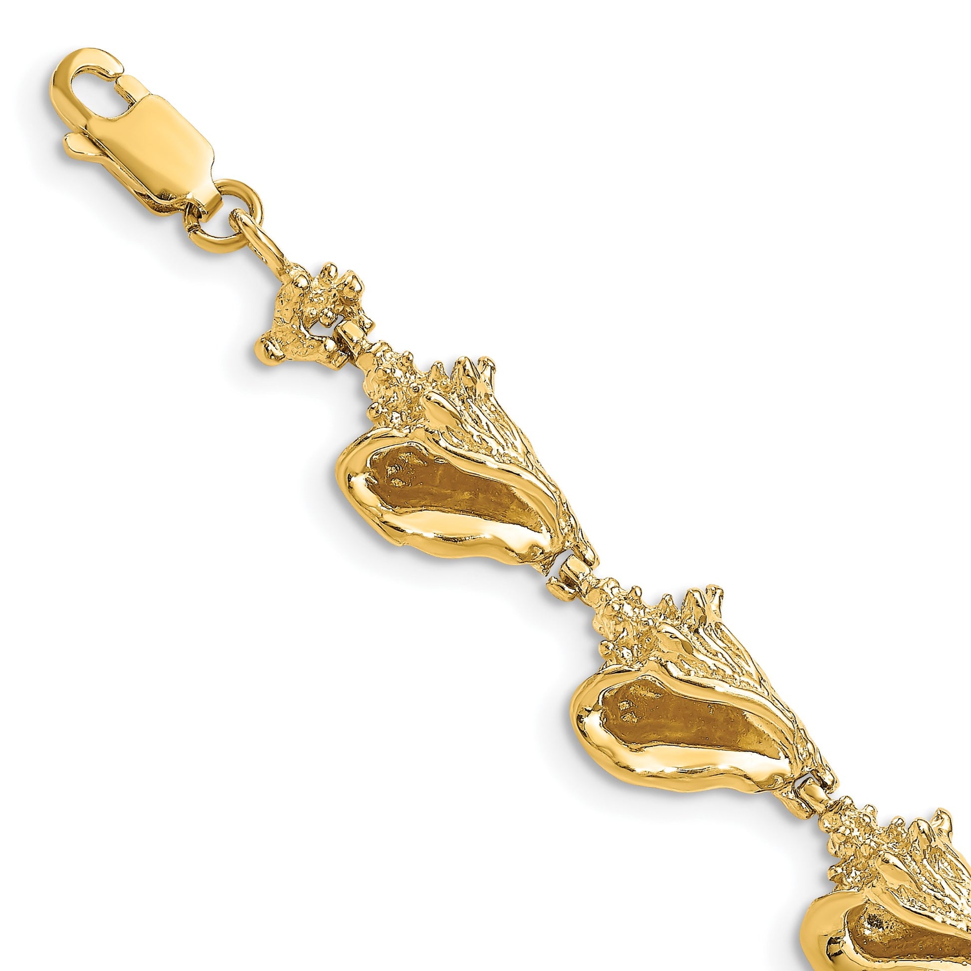 14k Polished 3-D Conch Shell Link 7.25 inch Bracelet