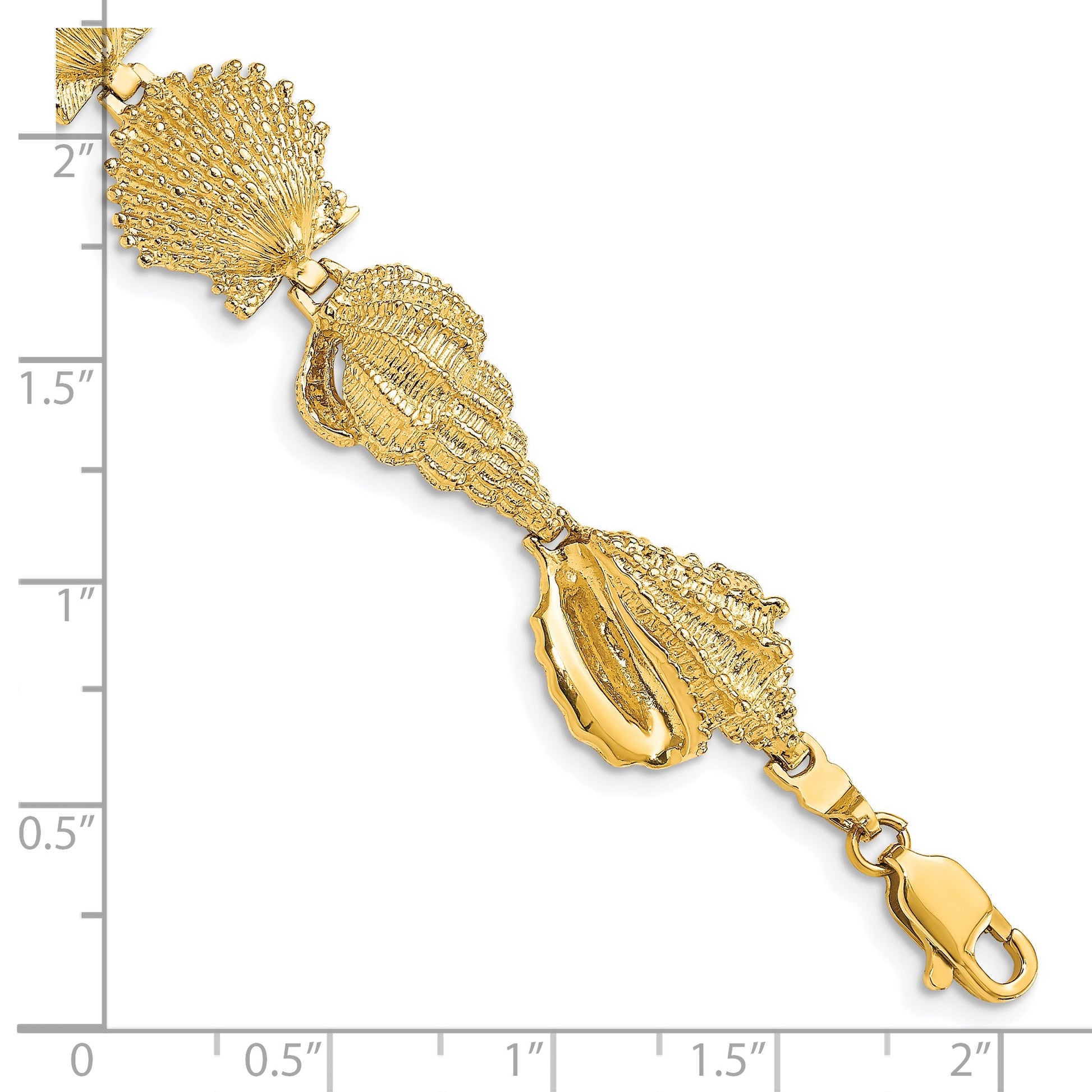 14k Polished Assorted Sea Shells 7.25 inch Bracelet