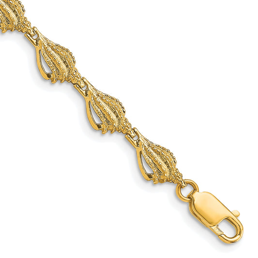 14k Textured Conch Shell 7.25 inch Bracelet