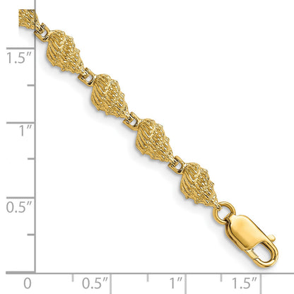 14k Textured Conch Shell 7 inch Bracelet