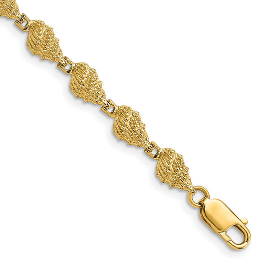 14k Textured Conch Shell 7 inch Bracelet