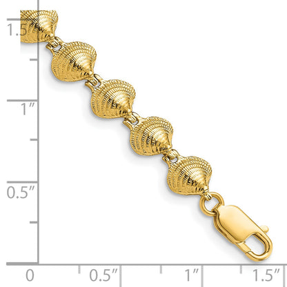 14k Polished Clam Shell 7 inch Bracelet