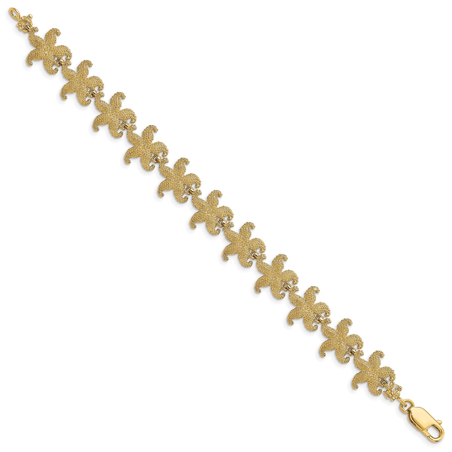 14k Puffed Textured Starfish Link 7.25 inch Bracelet