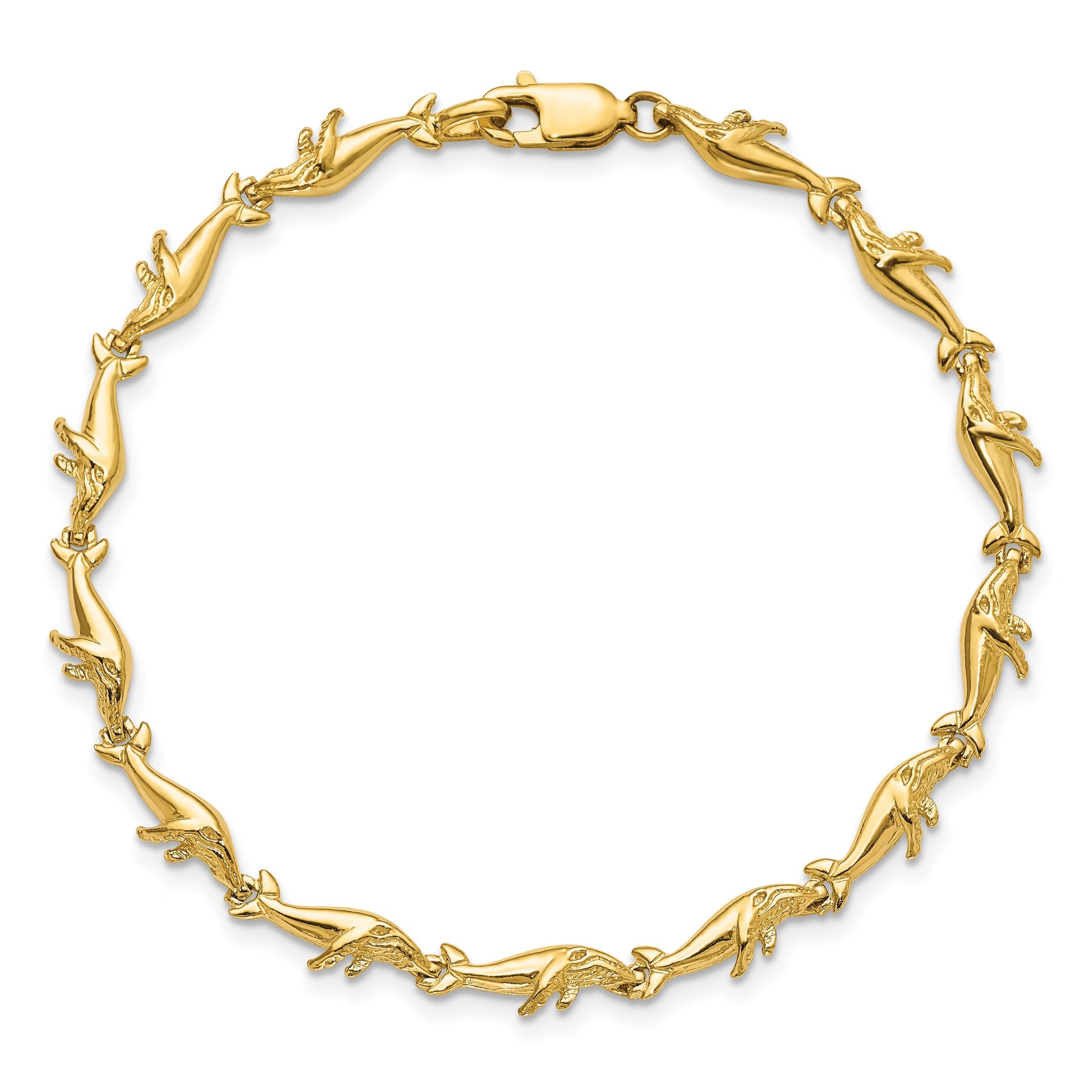 14k Polished Whale 7.5 inch Bracelet
