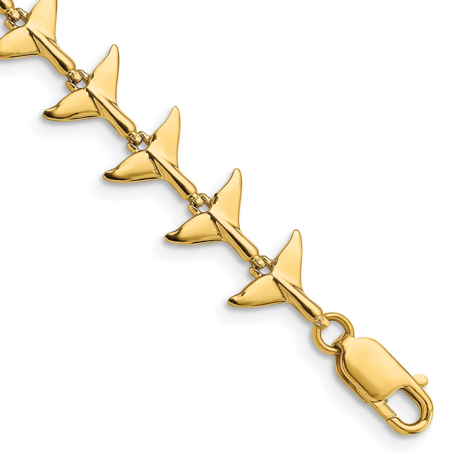 14k Polished Whale Tail 7 inch Bracelet