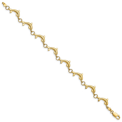 14k Polished Dolphin Link 7.5 inch Bracelet