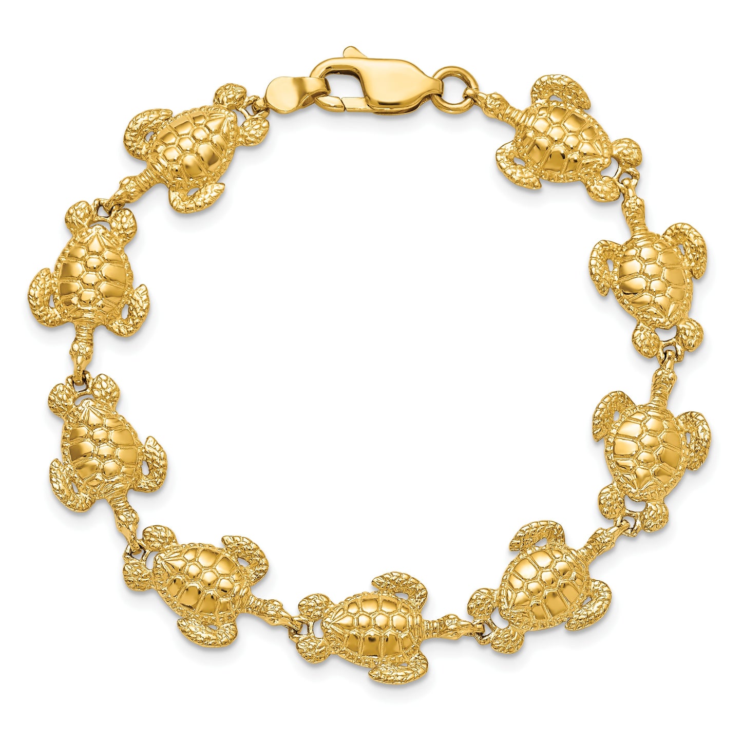 14K Polished and Textured Sea Turtle 7.25 inch Bracelet