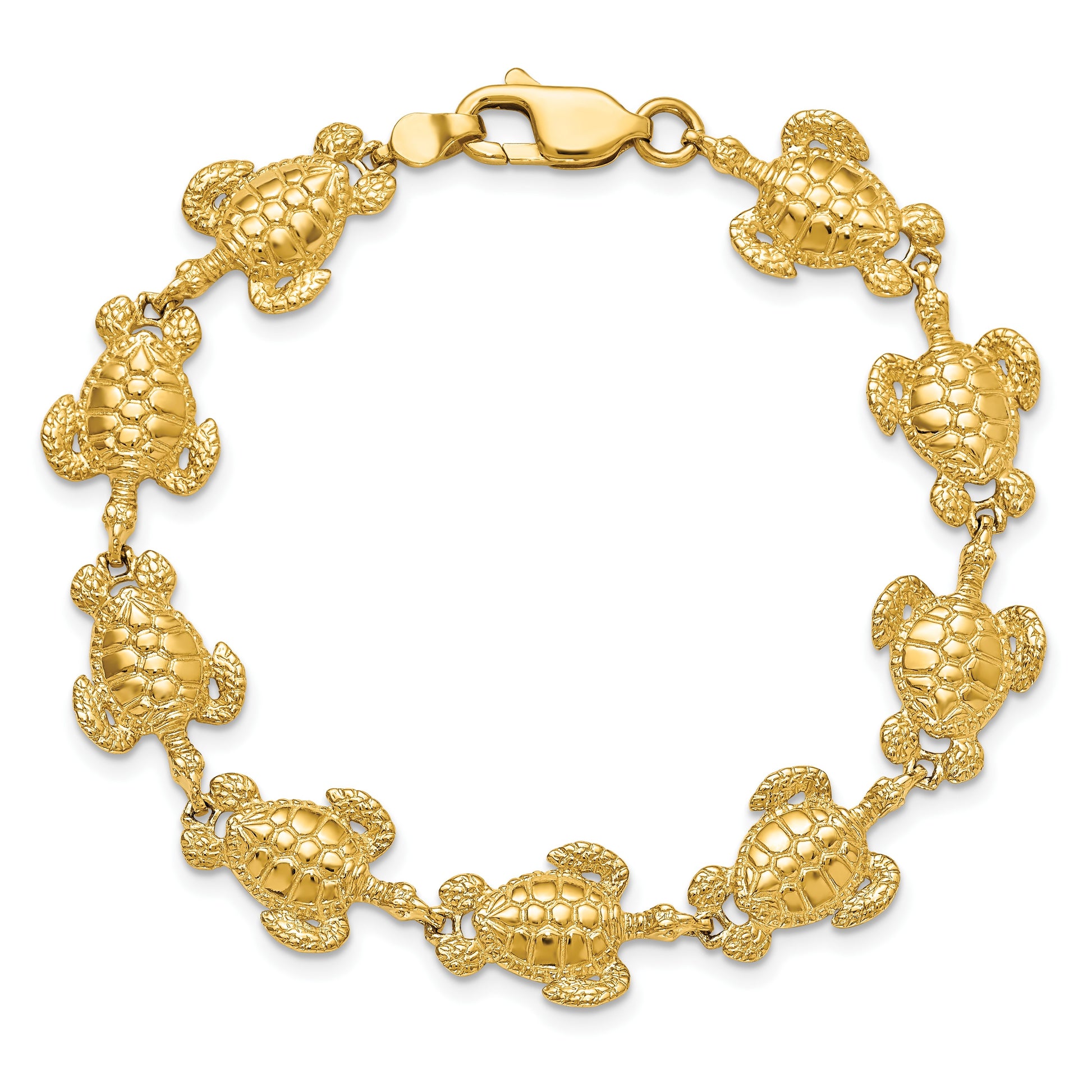 14K Polished and Textured Sea Turtle 7.25 inch Bracelet