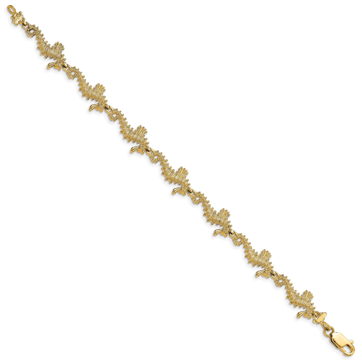 14k Textured 3-D Seahorse 7.5 inch Bracelet