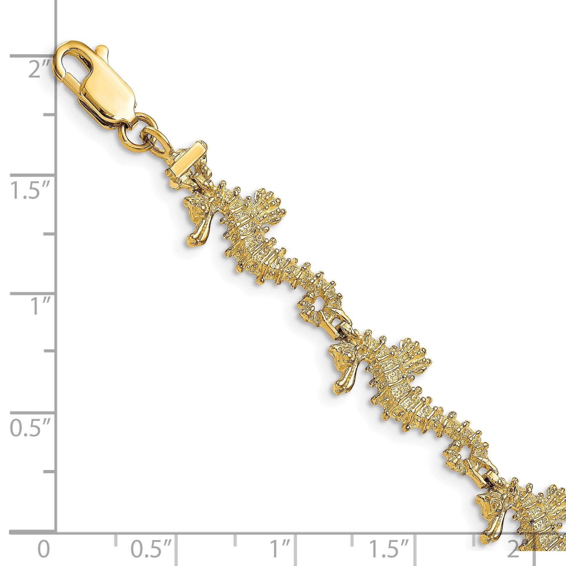 14k Textured 3-D Seahorse 7.5 inch Bracelet