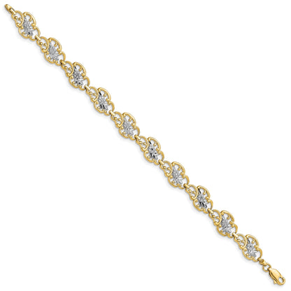 14k and White Rhodium Diamond-Cut Fancy Floral Filigree 7.25 inch Bracelet