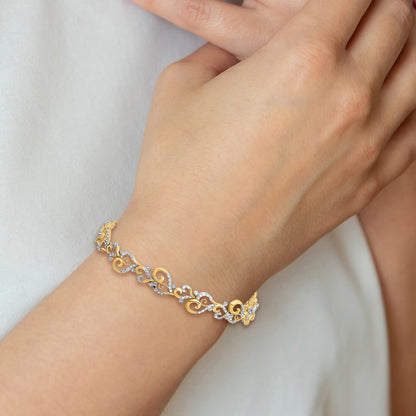 14K and White Rhodium Diamond-Cut Fancy Swirls 7.5 inch Bracelet