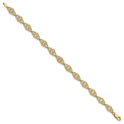 14k and White Rhodium Diamond-Cut Fancy Filigree 7.25 inch Bracelet