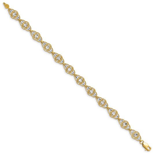 14k and White Rhodium Diamond-Cut Fancy Filigree 7.25 inch Bracelet