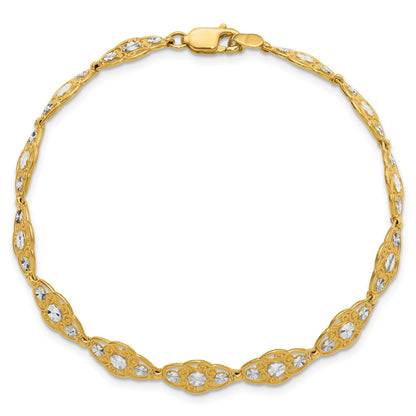 14k and White Rhodium Diamond-Cut Fancy Filigree 7.25 inch Bracelet