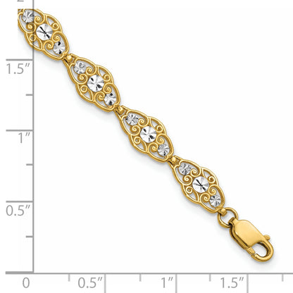 14k and White Rhodium Diamond-Cut Fancy Filigree 7.25 inch Bracelet