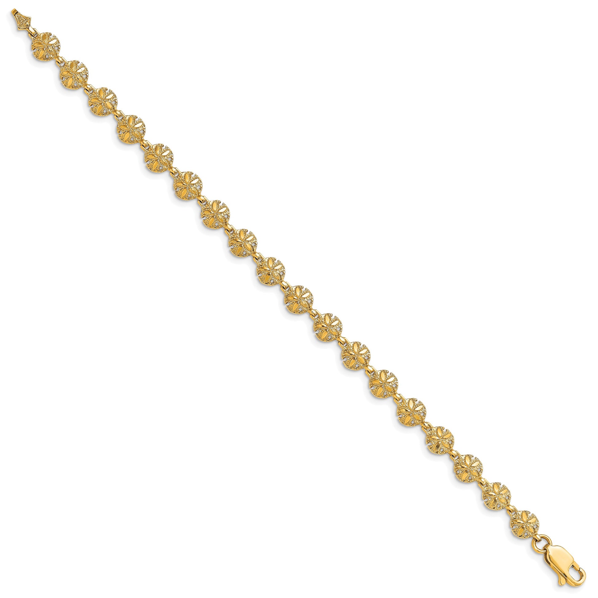 14K Polished and Textured Mini Sand Dollar 7 inch Bracelet