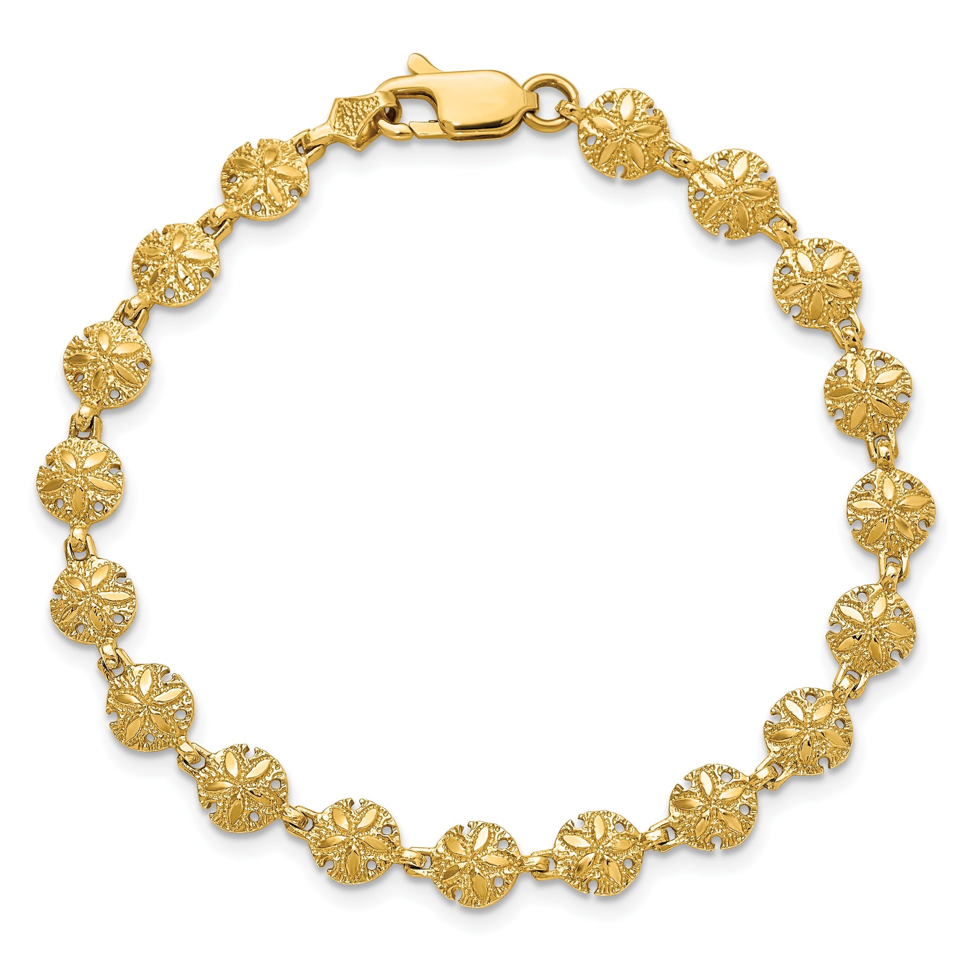 14K Polished and Textured Mini Sand Dollar 7 inch Bracelet