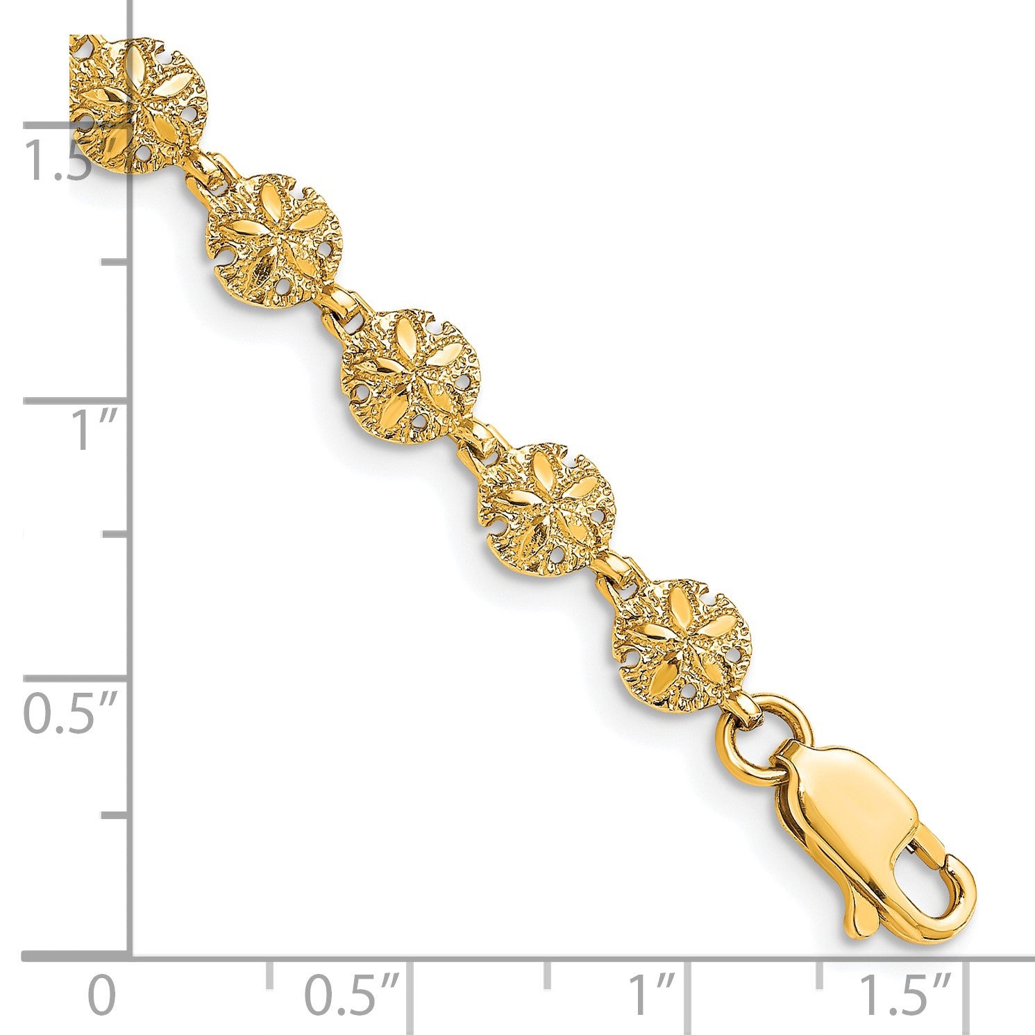 14K Polished and Textured Mini Sand Dollar 7 inch Bracelet