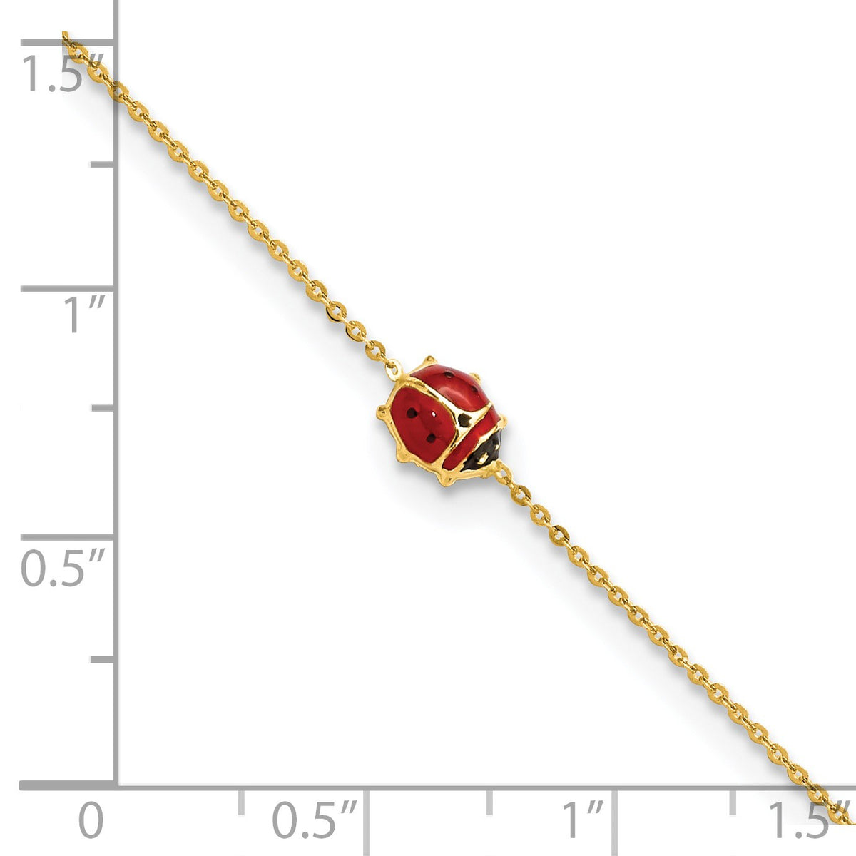 14k Polished Red and Black Enameled Ladybug 6.5 inch Plus 0.75 inch Extender Bracelet