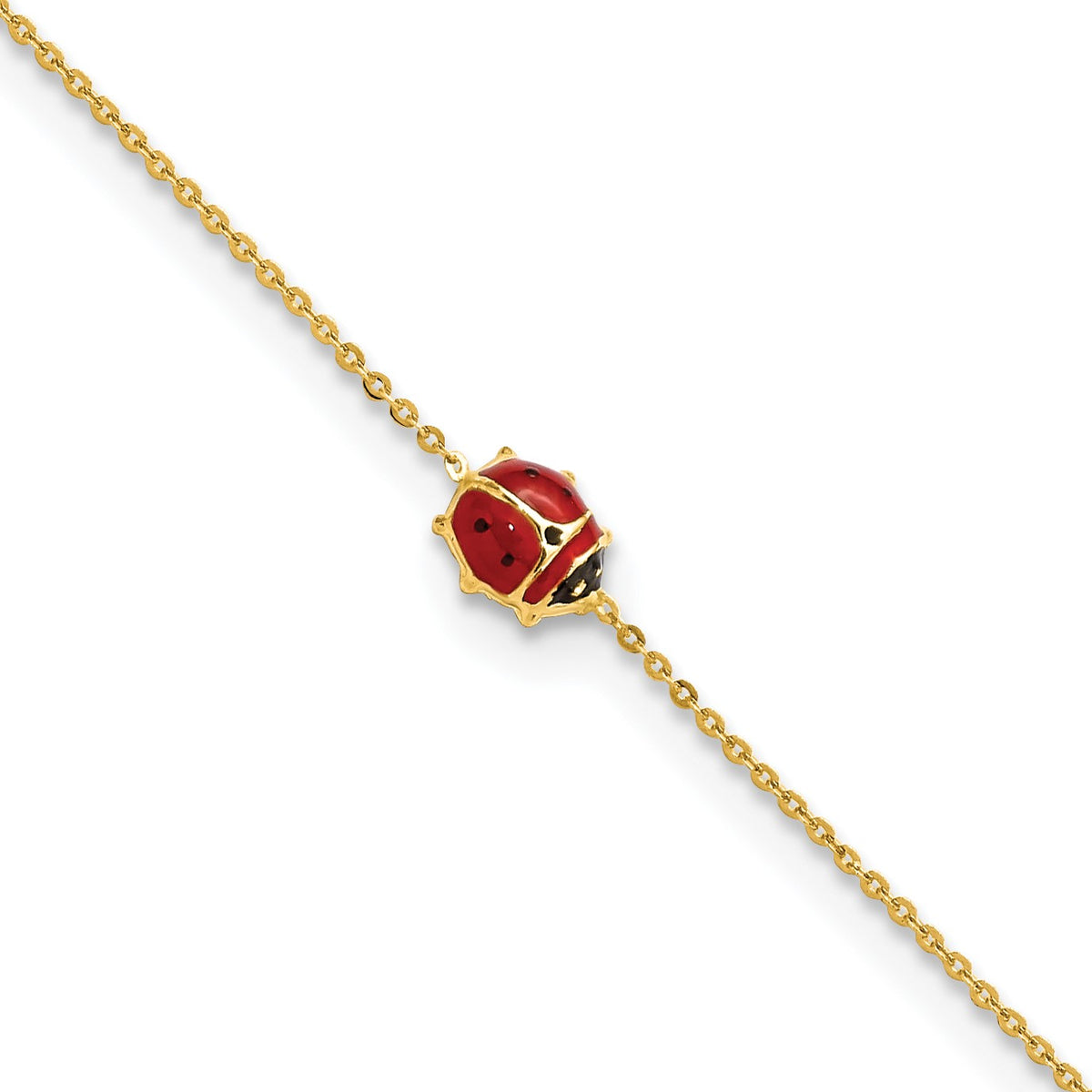 14k Polished Red and Black Enameled Ladybug 6.5 inch Plus 0.75 inch Extender Bracelet