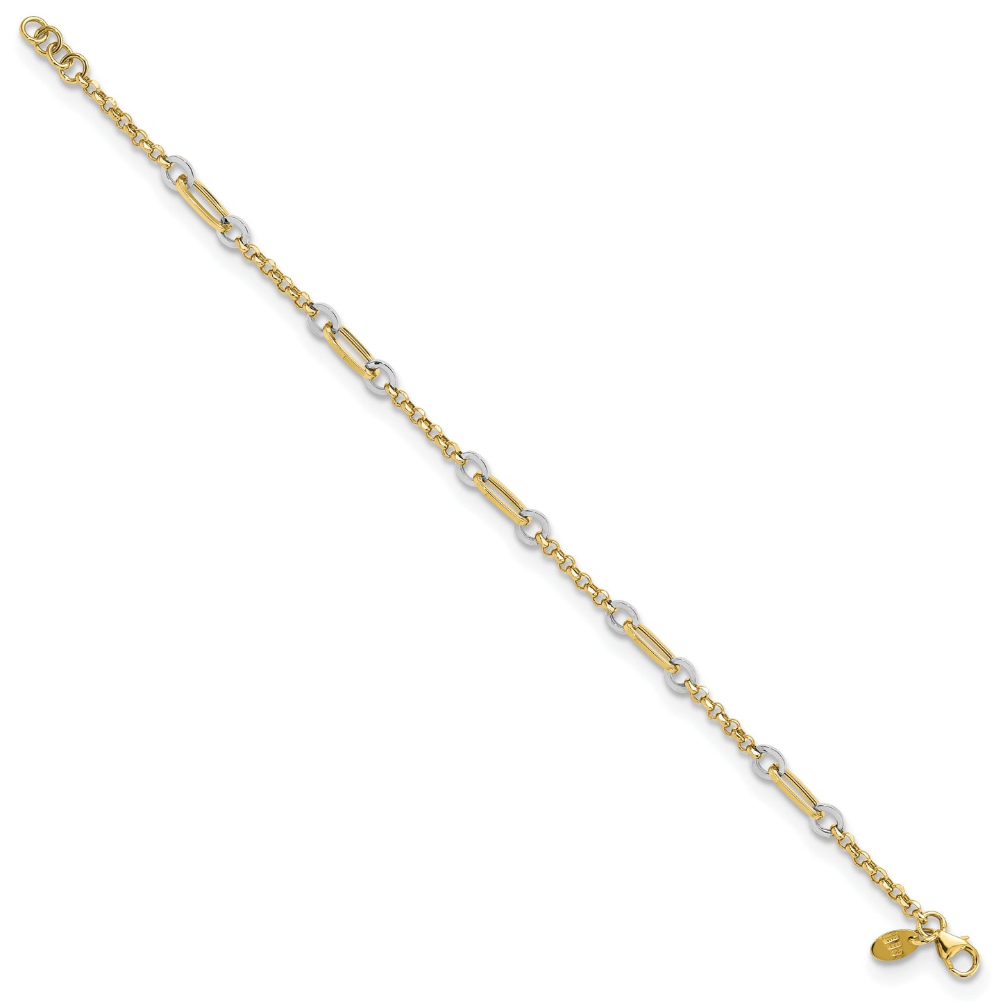 14K Two-tone Fancy Oval Link and Chain 7.25 inch Bracelet Plus 0.5 inch Extender