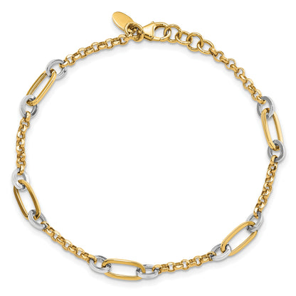 14K Two-tone Fancy Oval Link and Chain 7.25 inch Bracelet Plus 0.5 inch Extender