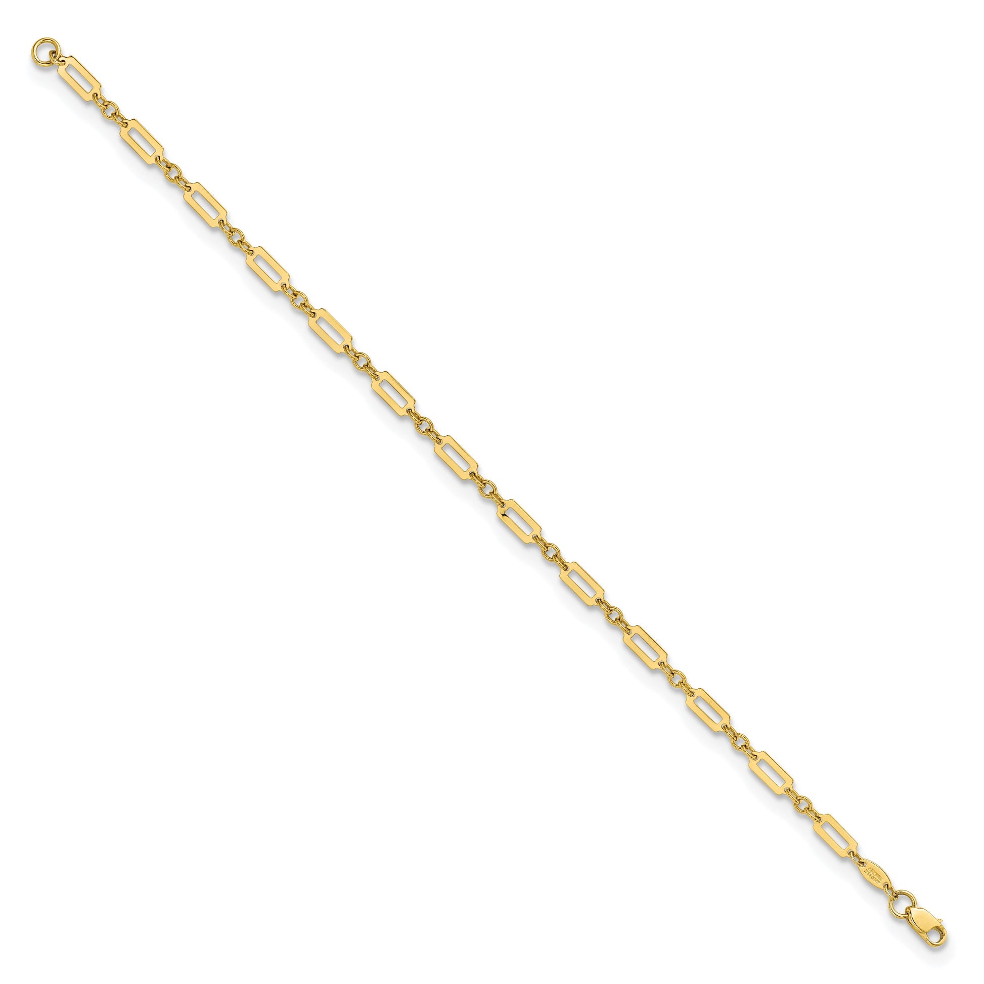 14K Polished Fancy Rectangle Link 7.5 inch Bracelet
