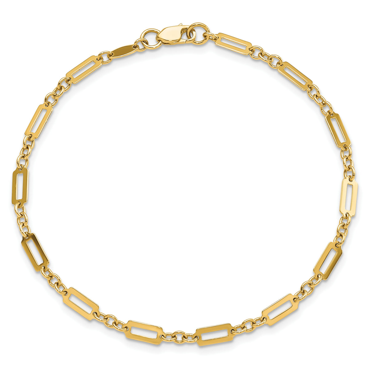14K Polished Fancy Rectangle Link 7.5 inch Bracelet