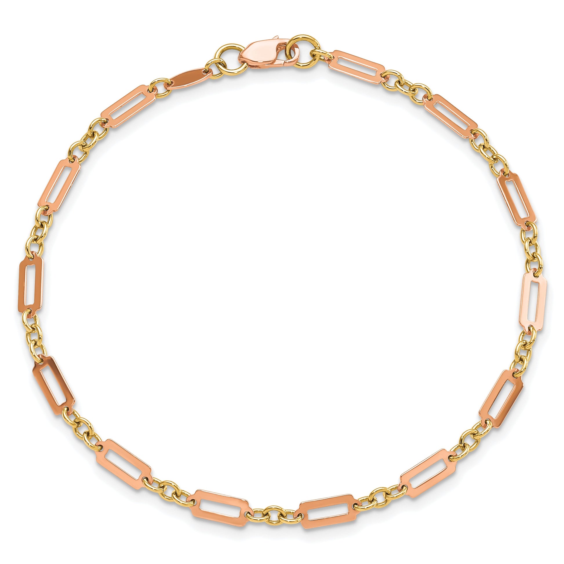 14k Two-tone Polished Fancy Rectangle Link 7.5 inch Bracelet