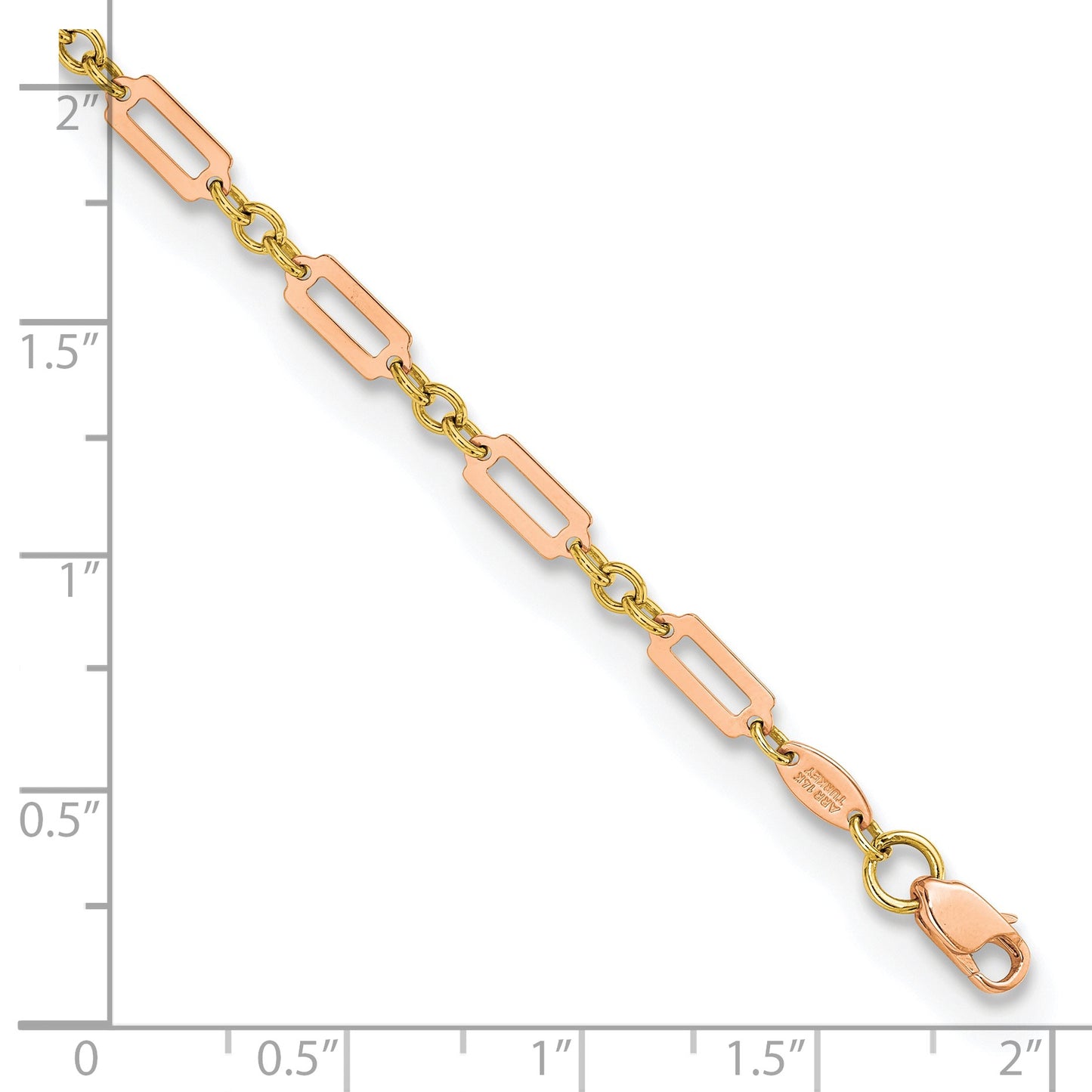 14k Two-tone Polished Fancy Rectangle Link 7.5 inch Bracelet