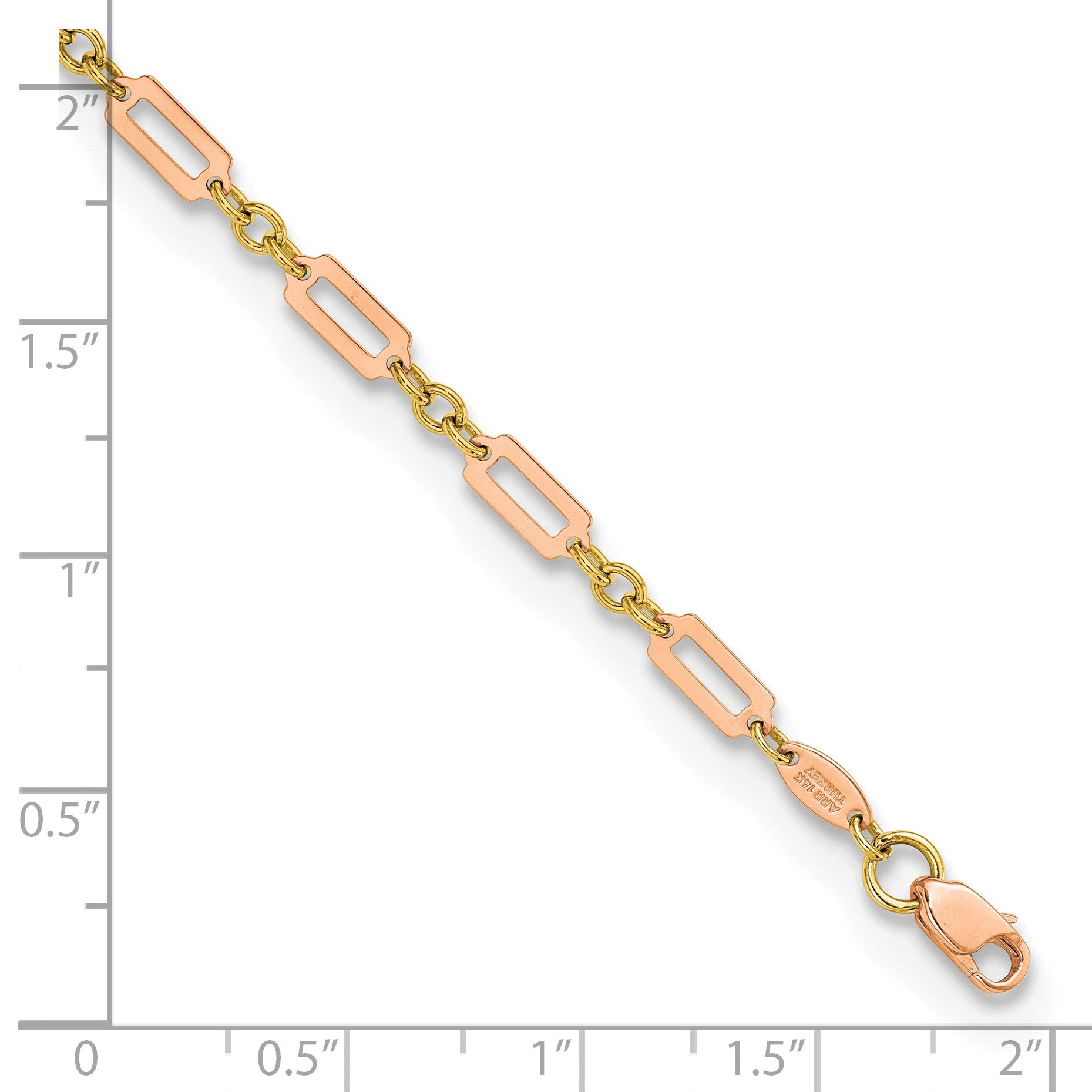 14k Two-tone Polished Fancy Rectangle Link 7.5 inch Bracelet