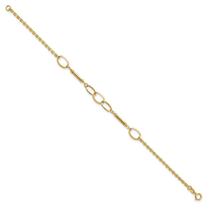 14K Polished Bars and Oval Links 7.5 inch Bracelet